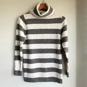 LILY MCNEAL Confetti Striped Turtleneck Wool Sweater | Brown & Oatmeal | Size SM